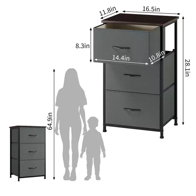 Commode élégante à 3 tiroirs avec bacs en tissu amovibles, meuble de rangement multifonctionnel pour salon, chambre, couloir, placard, entrée