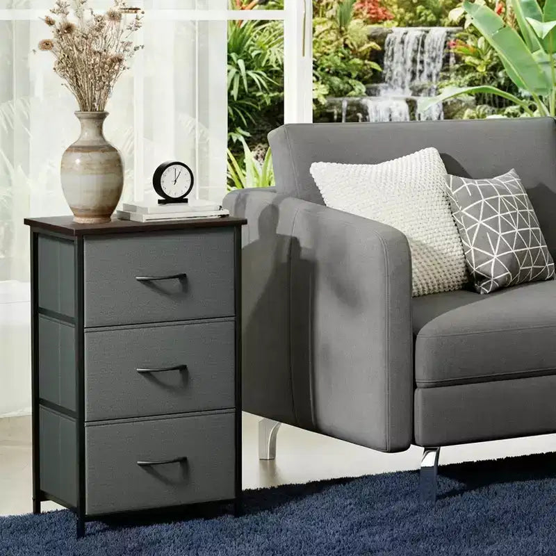 Commode élégante à 3 tiroirs avec bacs en tissu amovibles, meuble de rangement multifonctionnel pour salon, chambre, couloir, placard, entrée
