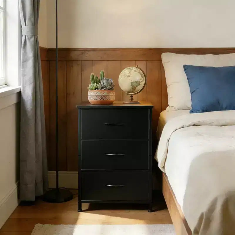 Commode élégante à 3 tiroirs avec bacs en tissu amovibles, meuble de rangement multifonctionnel pour salon, chambre, couloir, placard, entrée