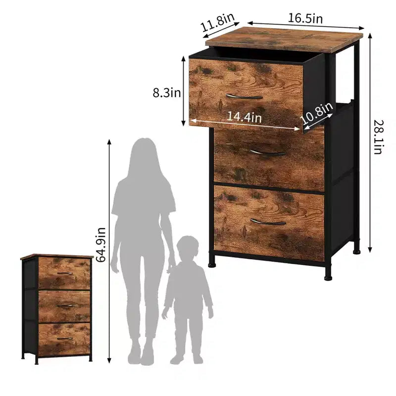 Commode élégante à 3 tiroirs avec bacs en tissu amovibles, meuble de rangement multifonctionnel pour salon, chambre, couloir, placard, entrée