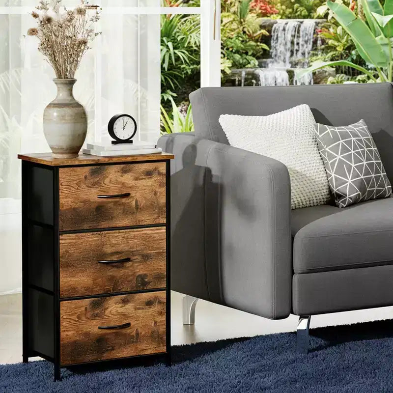 Commode élégante à 3 tiroirs avec bacs en tissu amovibles, meuble de rangement multifonctionnel pour salon, chambre, couloir, placard, entrée