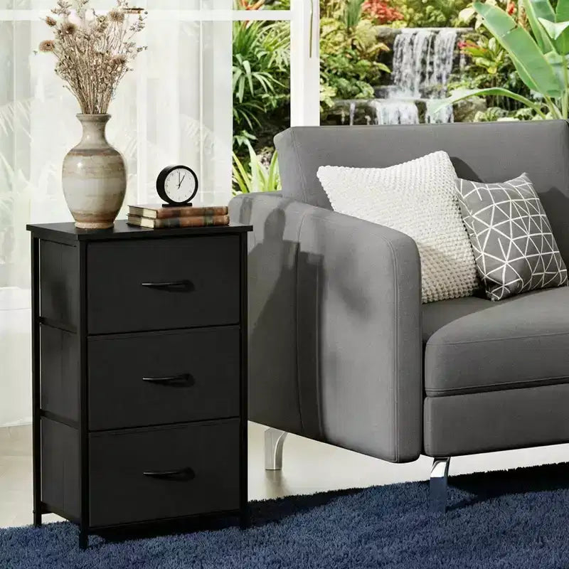 Commode élégante à 3 tiroirs avec bacs en tissu amovibles, meuble de rangement multifonctionnel pour salon, chambre, couloir, placard, entrée