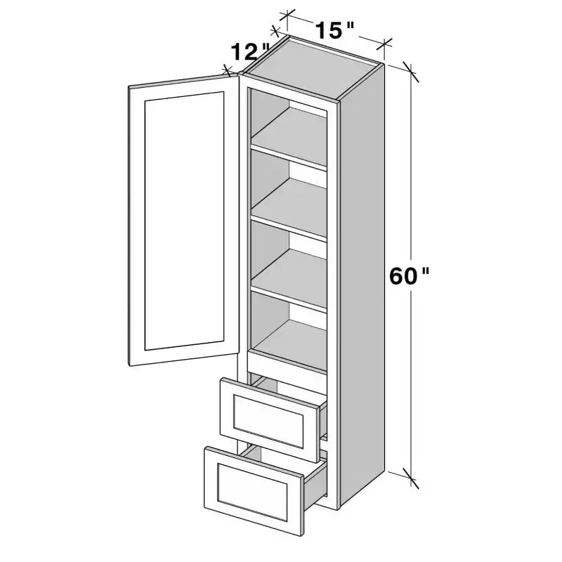 CASAINC 15 L x 60 H x 12 P Armoire de cuisine basse Shaker avec porte et tiroirs doubles, cadre en bois massif, peinture à faible teneur en COV à base d'eau, RTA, Gris Colombe