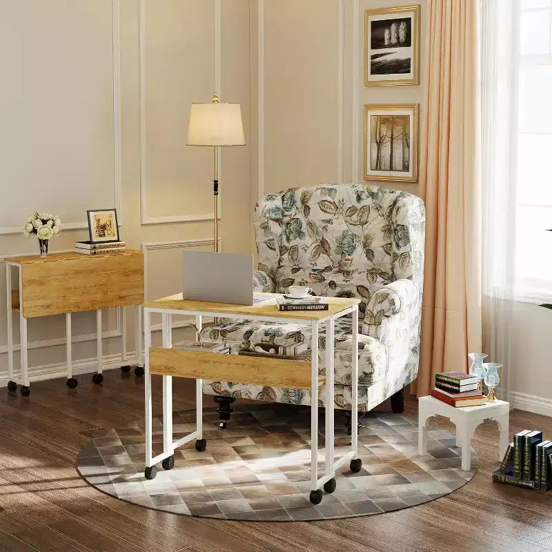 Petit bureau pliable avec étagère de rangement pour petits espaces, bureau d'ordinateur sur roulettes, bureau escamotable pour bureau à domicile, chambre à coucher