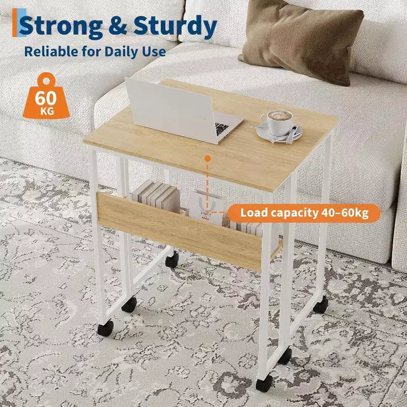 Petit bureau pliable avec étagère de rangement pour petits espaces, bureau d'ordinateur sur roulettes, bureau escamotable pour bureau à domicile, chambre à coucher