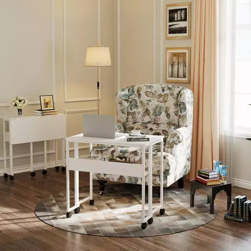 Petit bureau pliable avec étagère de rangement pour petits espaces, bureau d'ordinateur sur roulettes, bureau escamotable pour bureau à domicile, chambre à coucher