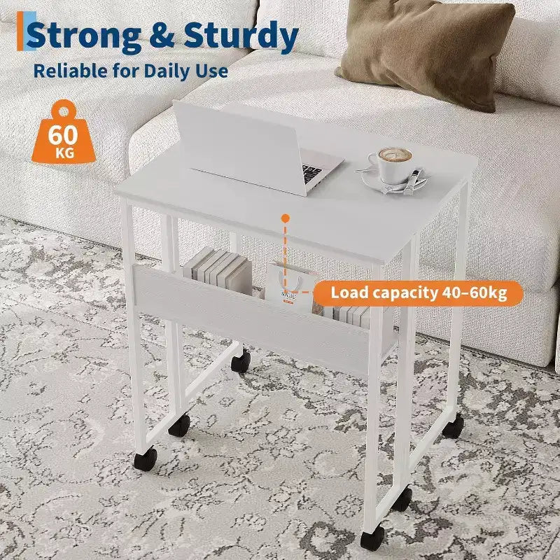 Petit bureau pliable avec étagère de rangement pour petits espaces, bureau d'ordinateur sur roulettes, bureau escamotable pour bureau à domicile, chambre à coucher