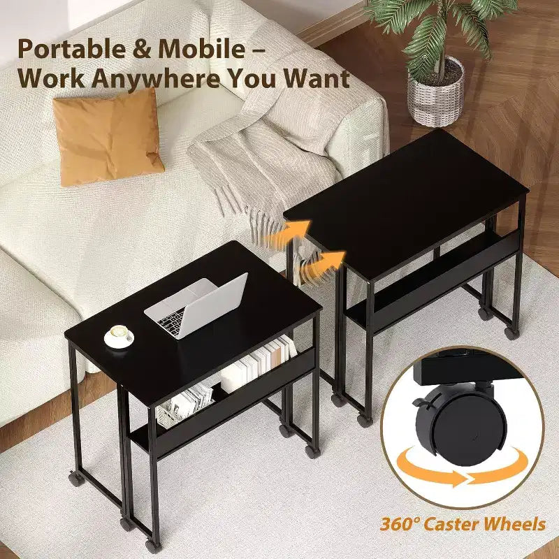 Petit bureau pliable avec étagère de rangement pour petits espaces, bureau d'ordinateur sur roulettes, bureau escamotable pour bureau à domicile, chambre à coucher