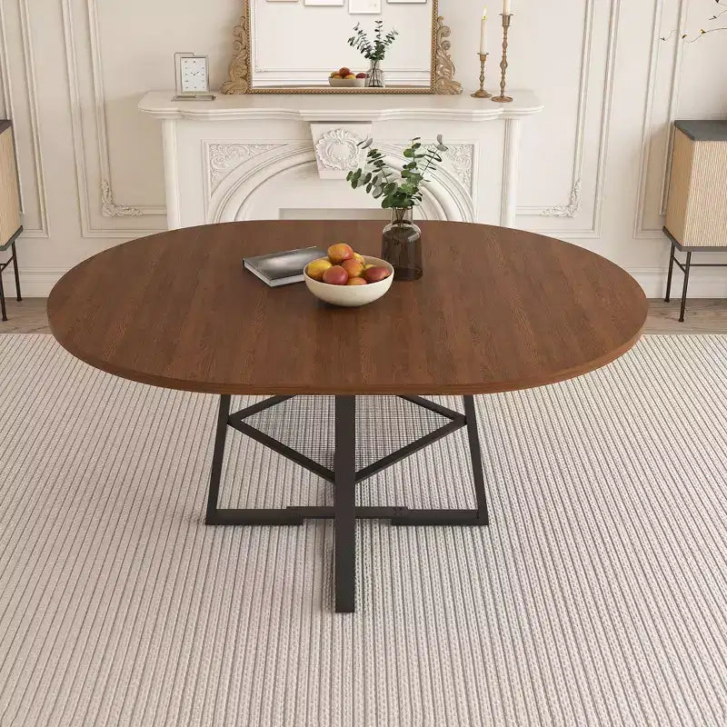 GDFStudio Rakesh Table à manger ronde extensible moderne en métal avec étagère à grille métallique