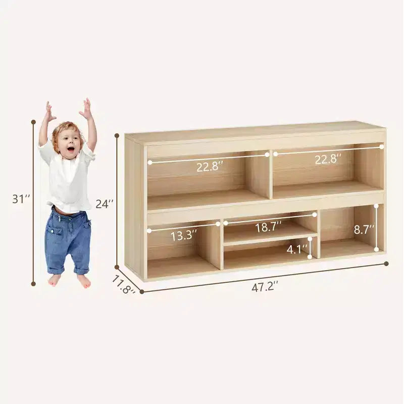 Organisateur de rangement de jouets, bibliothèque en bois à 6 cubes pour enfants avec accents métalliques, bibliothèque à jouets pour salle de jeux, chambre d'enfant, salle de classe