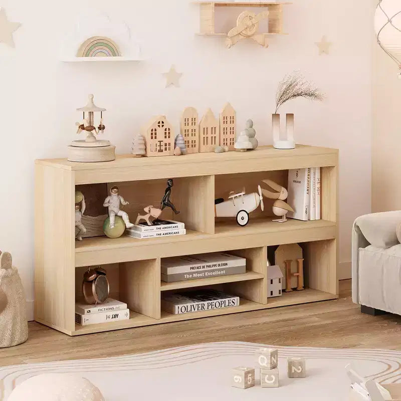 Organisateur de rangement de jouets, bibliothèque en bois à 6 cubes pour enfants avec accents métalliques, bibliothèque à jouets pour salle de jeux, chambre d'enfant, salle de classe