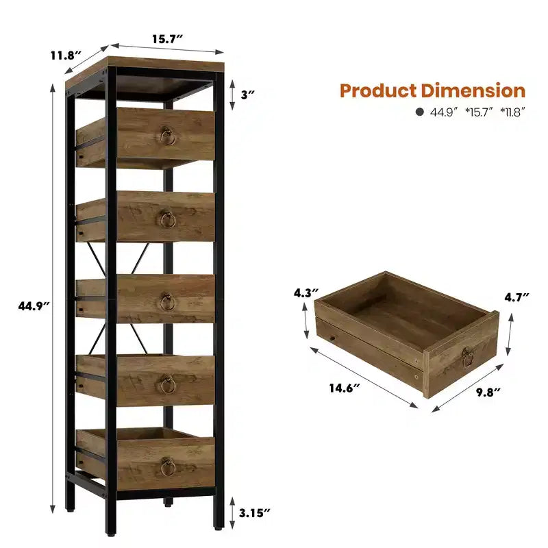 Étagère de rangement métallique fine à 5 niveaux avec tiroirs coulissants, étagère organisatrice pour espaces étroits pour la cuisine, le garde-manger, la salle de bain et la maison