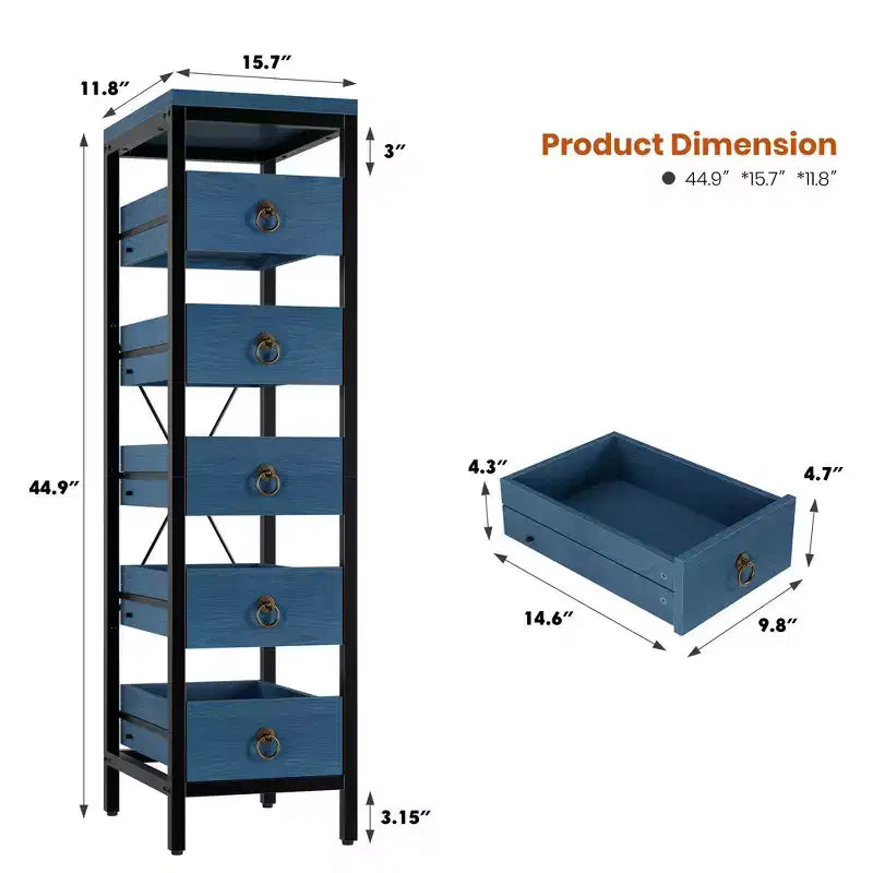 Étagère de rangement métallique fine à 5 niveaux avec tiroirs coulissants, étagère organisatrice pour espaces étroits pour la cuisine, le garde-manger, la salle de bain et la maison