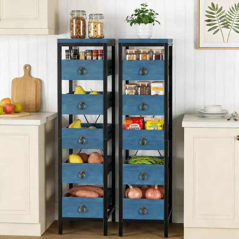 Étagère de rangement métallique fine à 5 niveaux avec tiroirs coulissants, étagère organisatrice pour espaces étroits pour la cuisine, le garde-manger, la salle de bain et la maison