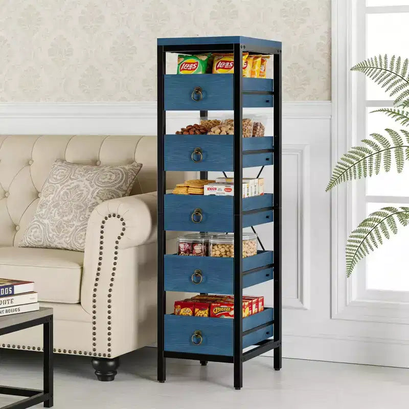 Étagère de rangement métallique fine à 5 niveaux avec tiroirs coulissants, étagère organisatrice pour espaces étroits pour la cuisine, le garde-manger, la salle de bain et la maison