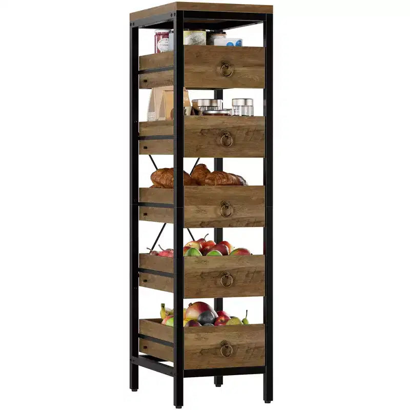 Étagère de rangement en métal à 5 niveaux avec tiroirs coulissants, étagère de rangement étroite pour cuisine, cellier, salle de bain et maison