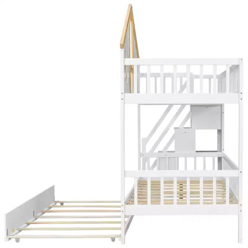 Lit superposé GDF Studio Albright en bois avec toit, escalier de rangement et lit gigogne