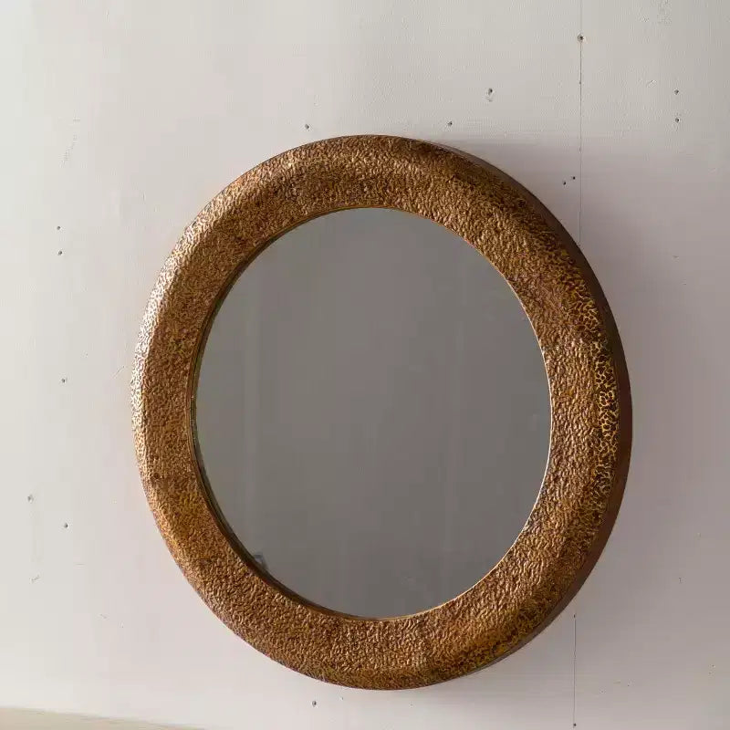 Miroir mural rond de luxe 31 po avec cadre en fer martelé, miroir décoratif rustique pour salon, entrée ou couloir-Panipeachy