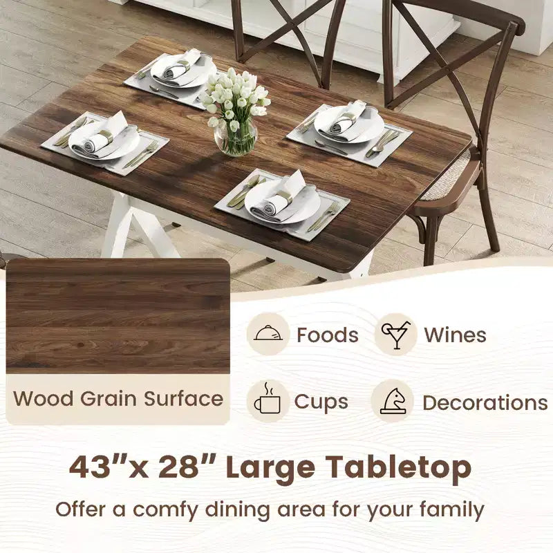 Table à manger Costway avec cadre en X et plateau en texture bois, table d'appoint