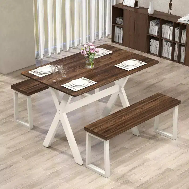 Table à manger Costway avec cadre en X et plateau en texture bois, table d'appoint