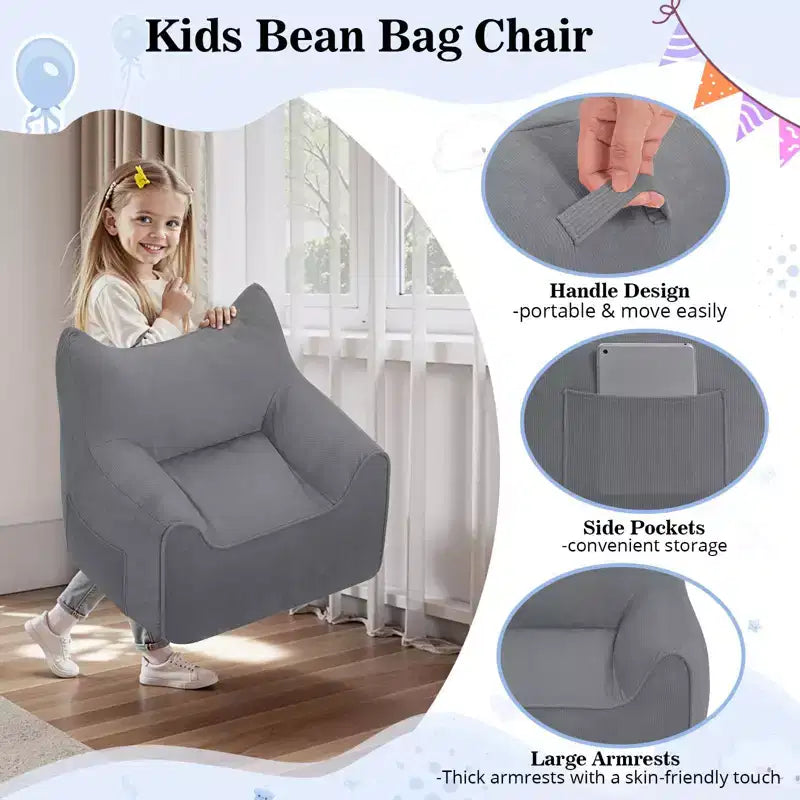 Chaise Poire Hommpa pour Enfants avec Oreilles de Chat, en Tissu Velours Côtelé Doux et Mousse à Mémoire de Forme, Fauteuil Confortable pour Tout-petits