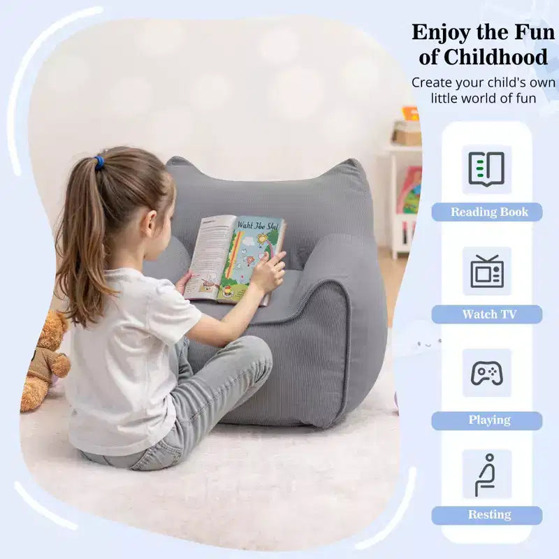 Chaise Poire Hommpa pour Enfants avec Oreilles de Chat, en Tissu Velours Côtelé Doux et Mousse à Mémoire de Forme, Fauteuil Confortable pour Tout-petits
