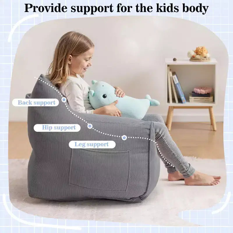 Chaise Poire Hommpa pour Enfants avec Oreilles de Chat, en Tissu Velours Côtelé Doux et Mousse à Mémoire de Forme, Fauteuil Confortable pour Tout-petits