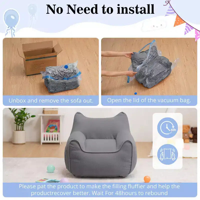 Chaise Poire Hommpa pour Enfants avec Oreilles de Chat, en Tissu Velours Côtelé Doux et Mousse à Mémoire de Forme, Fauteuil Confortable pour Tout-petits