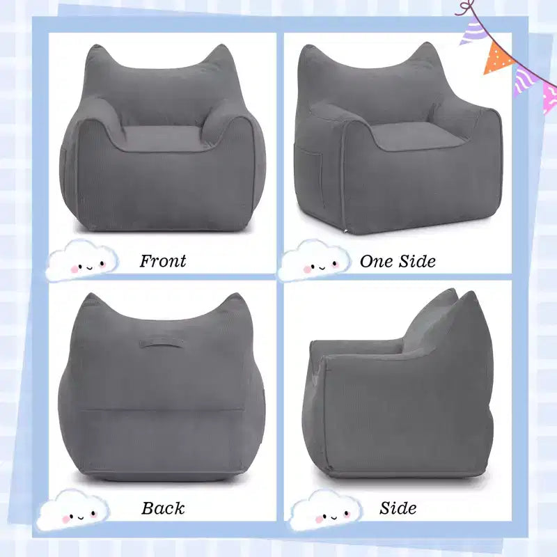 Chaise Poire Hommpa pour Enfants avec Oreilles de Chat, en Tissu Velours Côtelé Doux et Mousse à Mémoire de Forme, Fauteuil Confortable pour Tout-petits