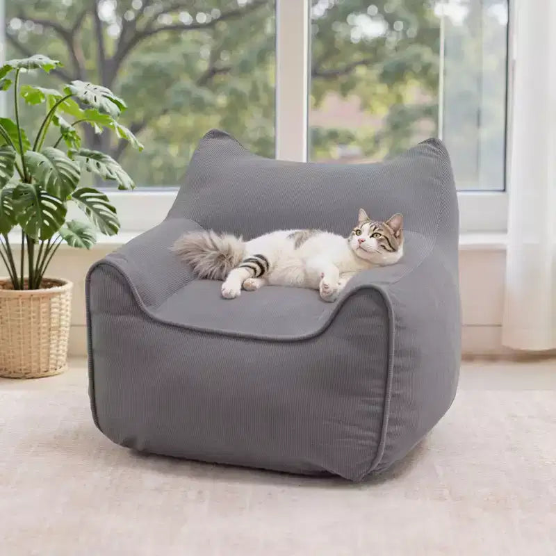 Chaise Poire Hommpa pour Enfants avec Oreilles de Chat, en Tissu Velours Côtelé Doux et Mousse à Mémoire de Forme, Fauteuil Confortable pour Tout-petits