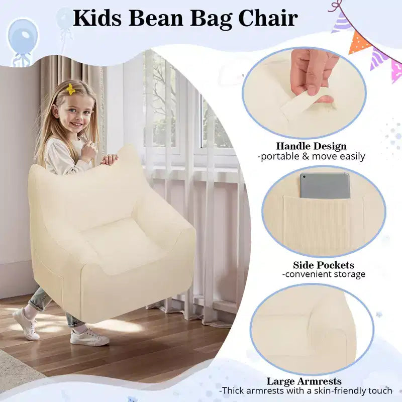 Chaise Poire Hommpa pour Enfants avec Oreilles de Chat, en Tissu Velours Côtelé Doux et Mousse à Mémoire de Forme, Fauteuil Confortable pour Tout-petits