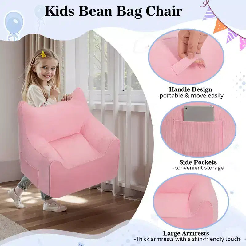 Chaise Poire Hommpa pour Enfants avec Oreilles de Chat, en Tissu Velours Côtelé Doux et Mousse à Mémoire de Forme, Fauteuil Confortable pour Tout-petits