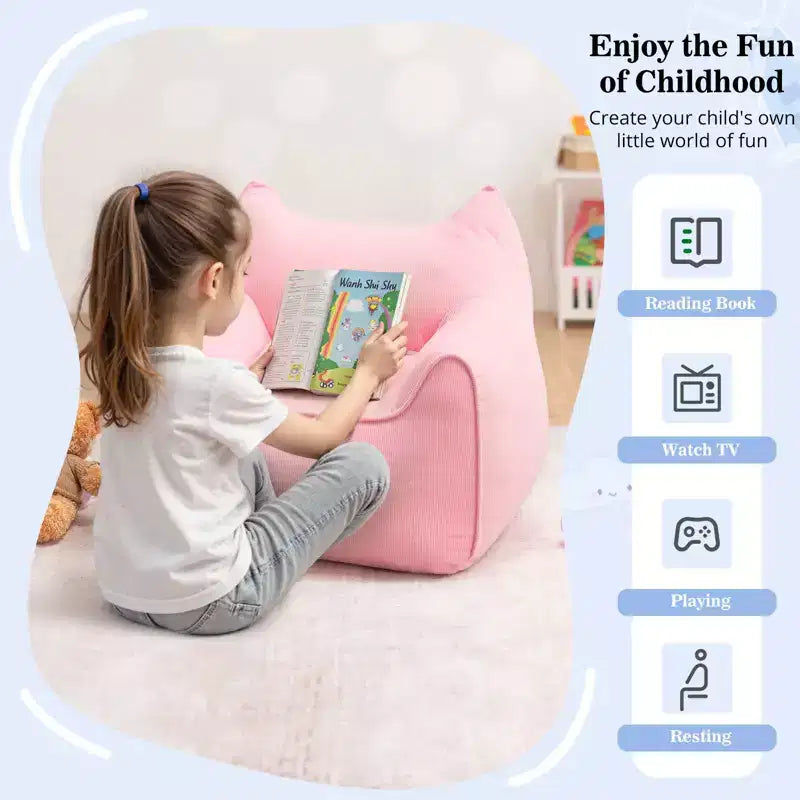 Chaise Poire Hommpa pour Enfants avec Oreilles de Chat, en Tissu Velours Côtelé Doux et Mousse à Mémoire de Forme, Fauteuil Confortable pour Tout-petits