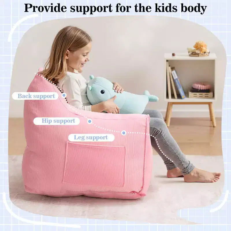 Chaise Poire Hommpa pour Enfants avec Oreilles de Chat, en Tissu Velours Côtelé Doux et Mousse à Mémoire de Forme, Fauteuil Confortable pour Tout-petits