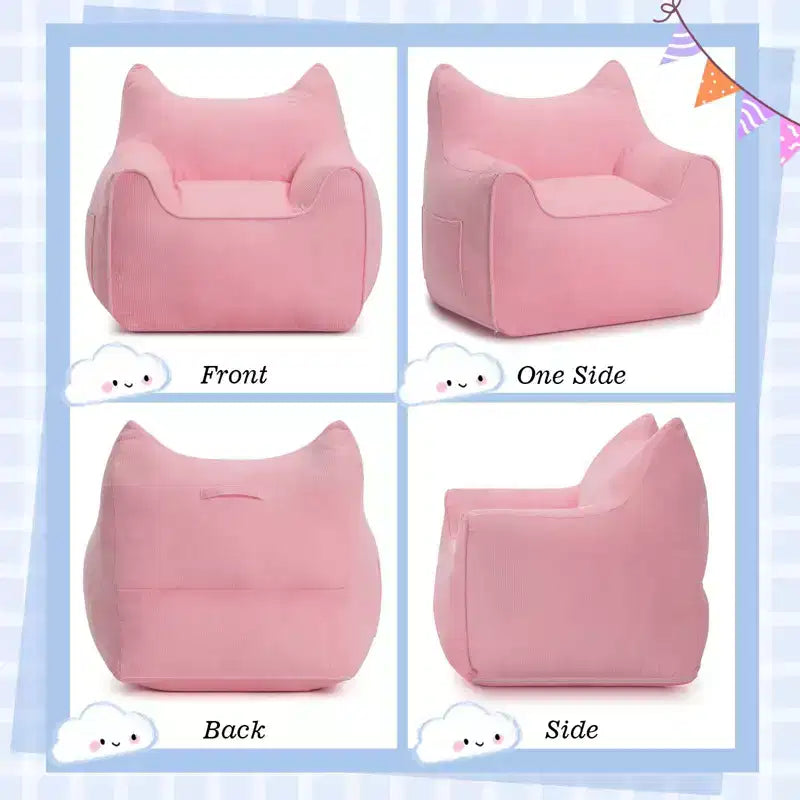 Chaise Poire Hommpa pour Enfants avec Oreilles de Chat, en Tissu Velours Côtelé Doux et Mousse à Mémoire de Forme, Fauteuil Confortable pour Tout-petits
