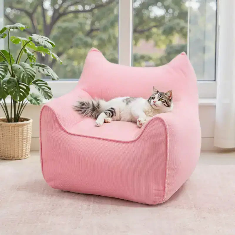 Chaise Poire Hommpa pour Enfants avec Oreilles de Chat, en Tissu Velours Côtelé Doux et Mousse à Mémoire de Forme, Fauteuil Confortable pour Tout-petits