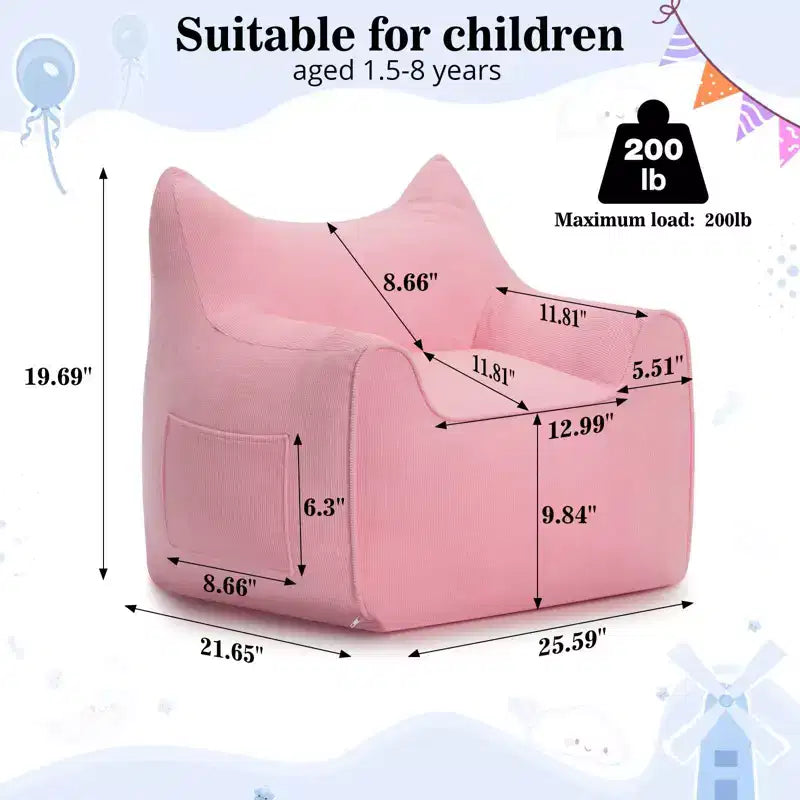 Chaise Poire Hommpa pour Enfants avec Oreilles de Chat, en Tissu Velours Côtelé Doux et Mousse à Mémoire de Forme, Fauteuil Confortable pour Tout-petits