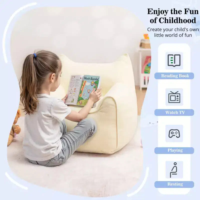 Chaise Poire Hommpa pour Enfants avec Oreilles de Chat, en Tissu Velours Côtelé Doux et Mousse à Mémoire de Forme, Fauteuil Confortable pour Tout-petits