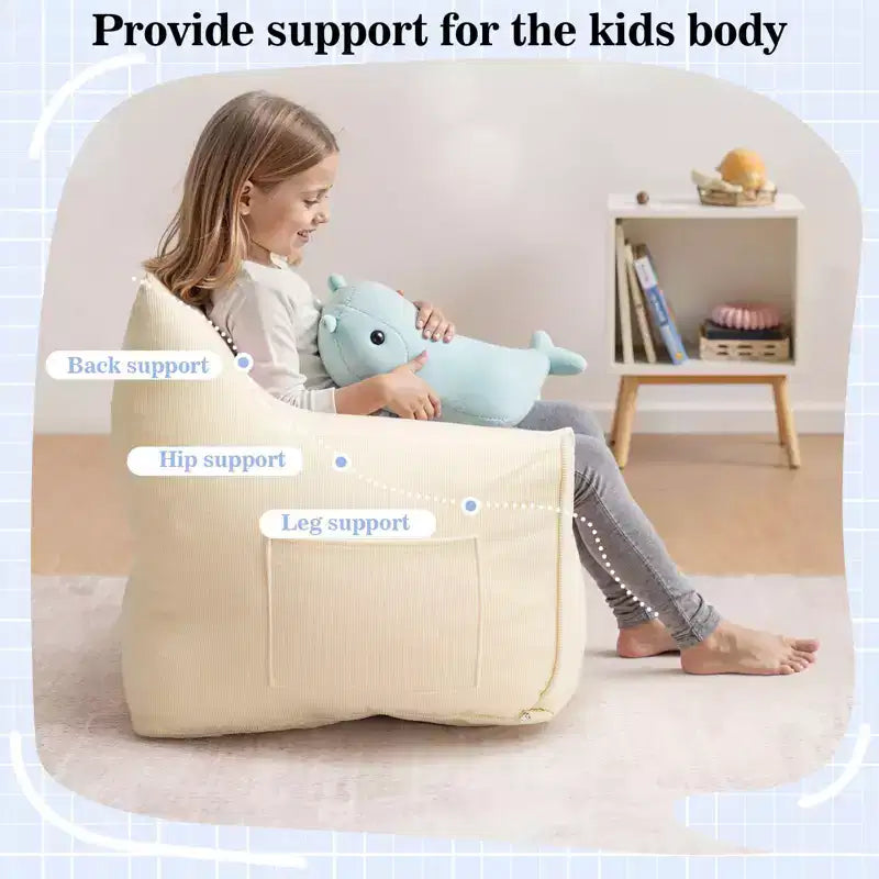 Chaise Poire Hommpa pour Enfants avec Oreilles de Chat, en Tissu Velours Côtelé Doux et Mousse à Mémoire de Forme, Fauteuil Confortable pour Tout-petits