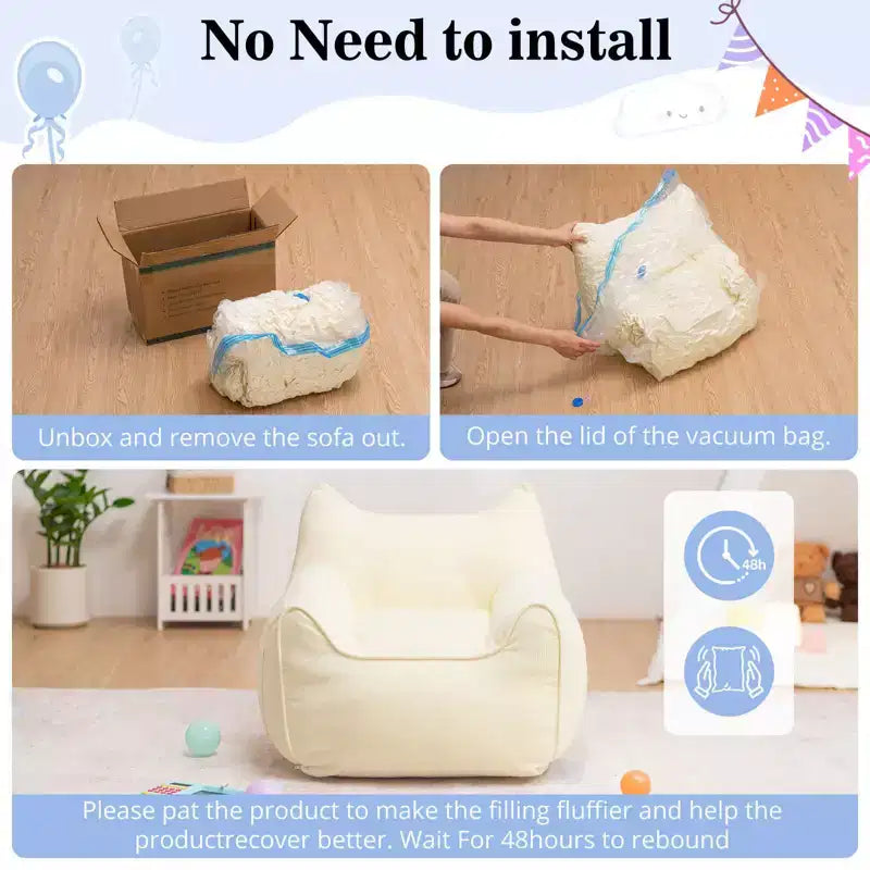 Chaise Poire Hommpa pour Enfants avec Oreilles de Chat, en Tissu Velours Côtelé Doux et Mousse à Mémoire de Forme, Fauteuil Confortable pour Tout-petits