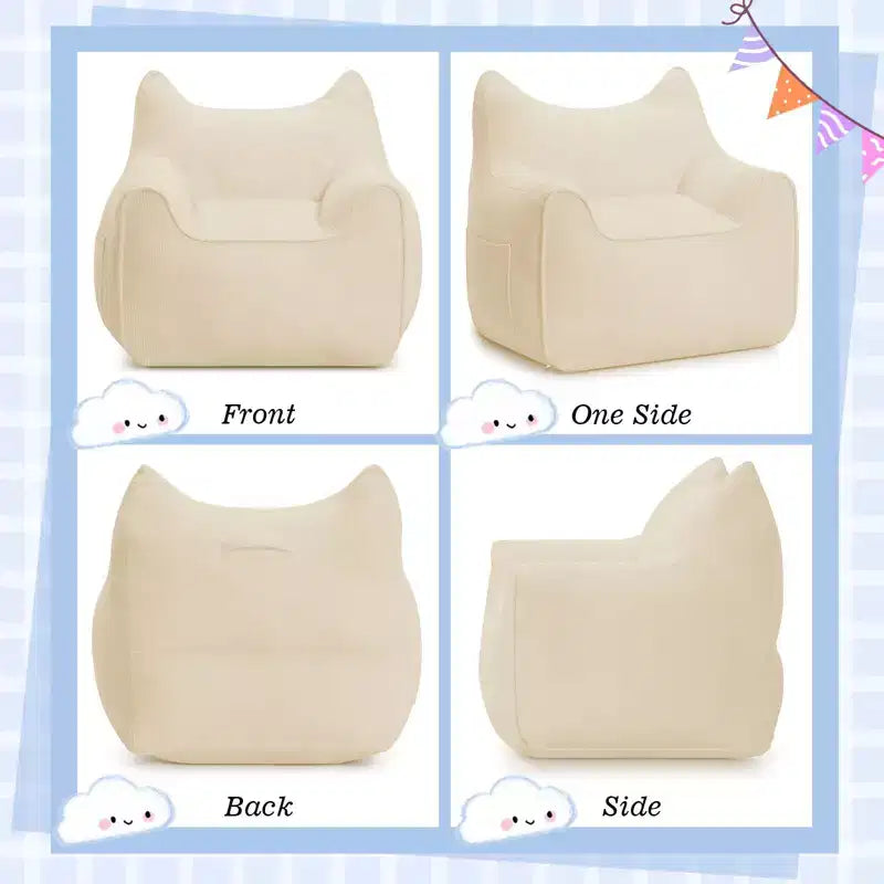 Chaise Poire Hommpa pour Enfants avec Oreilles de Chat, en Tissu Velours Côtelé Doux et Mousse à Mémoire de Forme, Fauteuil Confortable pour Tout-petits