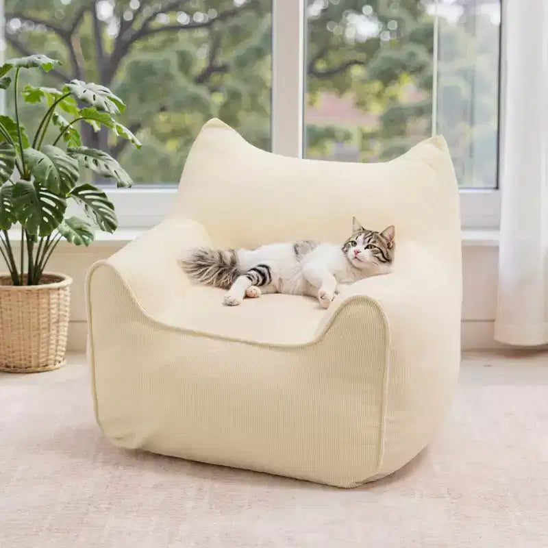 Chaise Poire Hommpa pour Enfants avec Oreilles de Chat, en Tissu Velours Côtelé Doux et Mousse à Mémoire de Forme, Fauteuil Confortable pour Tout-petits