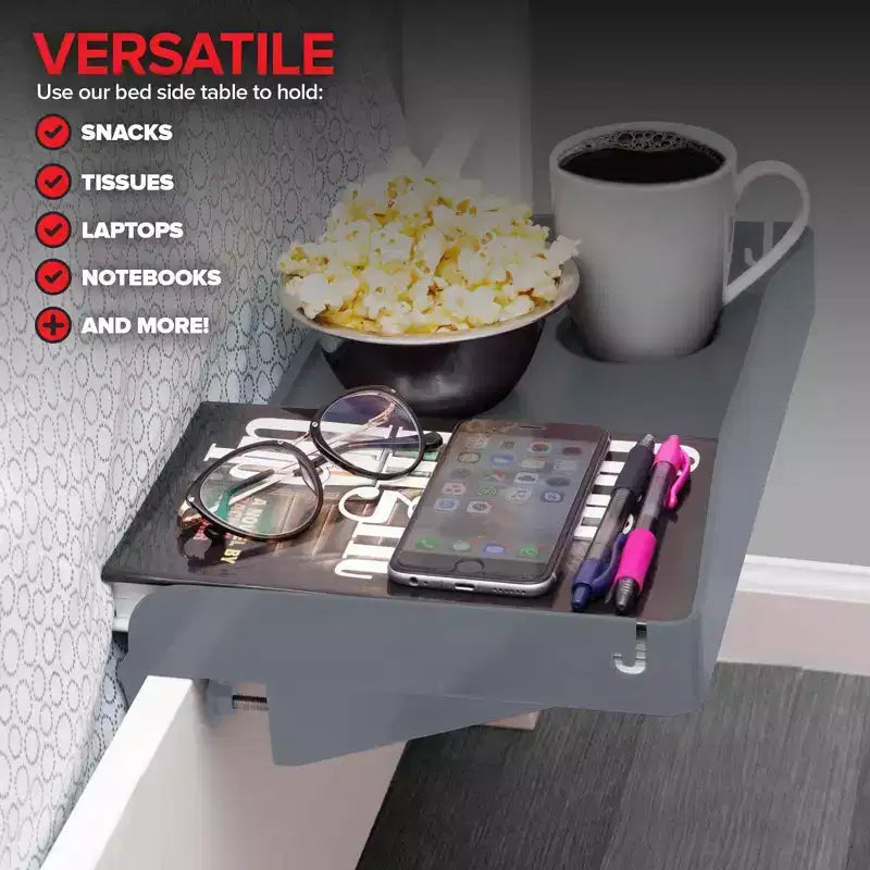 Tablette de chevet Modern Innovations avec porte-gobelet et passe-câble, gris foncé (lot de 12)