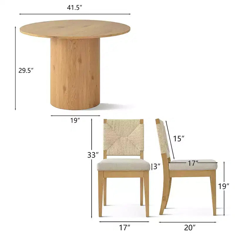 Ensemble de salle à manger rond 5 pièces, table à pied central de 41,5 po et chaises rembourrées beiges avec pieds en bois massif pour la cuisine ou le coin-repas - Panipeachy