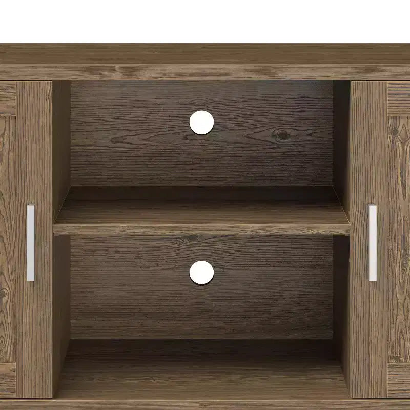 JVNOXK Meuble TV Médiéval Moderne de 60 pouces, Meuble de Divertissement avec Deux Portes et Gestion des Câbles, Convient aux TV de 65 pouces et moins, Noyer
