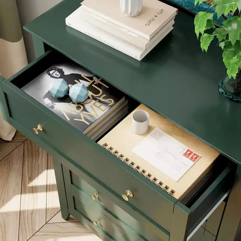 Commode à 5 tiroirs COZONY pour chambre à coucher, commode haute en bois avec rangement profond, commode moderne pour entrée et couloir