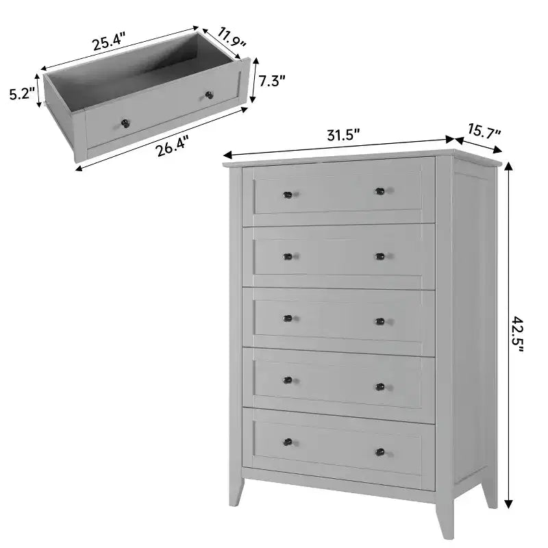 Commode à 5 tiroirs COZONY pour chambre à coucher, commode haute en bois avec rangement profond, commode moderne pour entrée et couloir