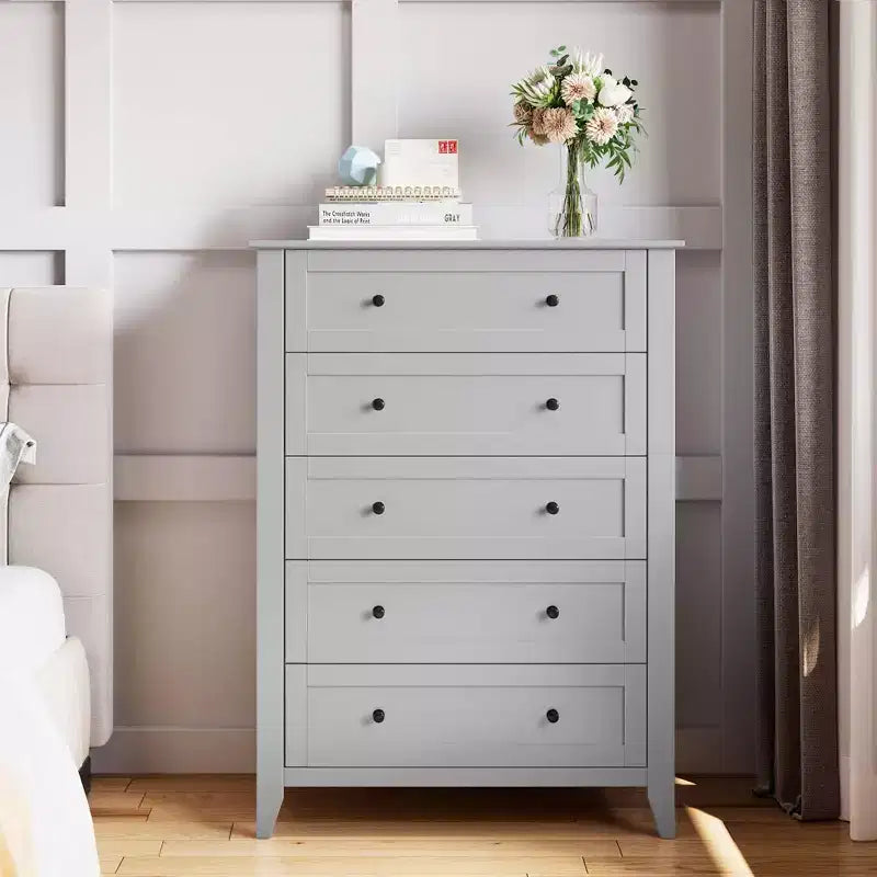 Commode à 5 tiroirs COZONY pour chambre à coucher, commode haute en bois avec rangement profond, commode moderne pour entrée et couloir