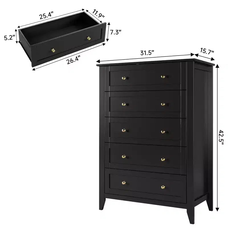 Commode à 5 tiroirs COZONY pour chambre à coucher, commode haute en bois avec rangement profond, commode moderne pour entrée et couloir
