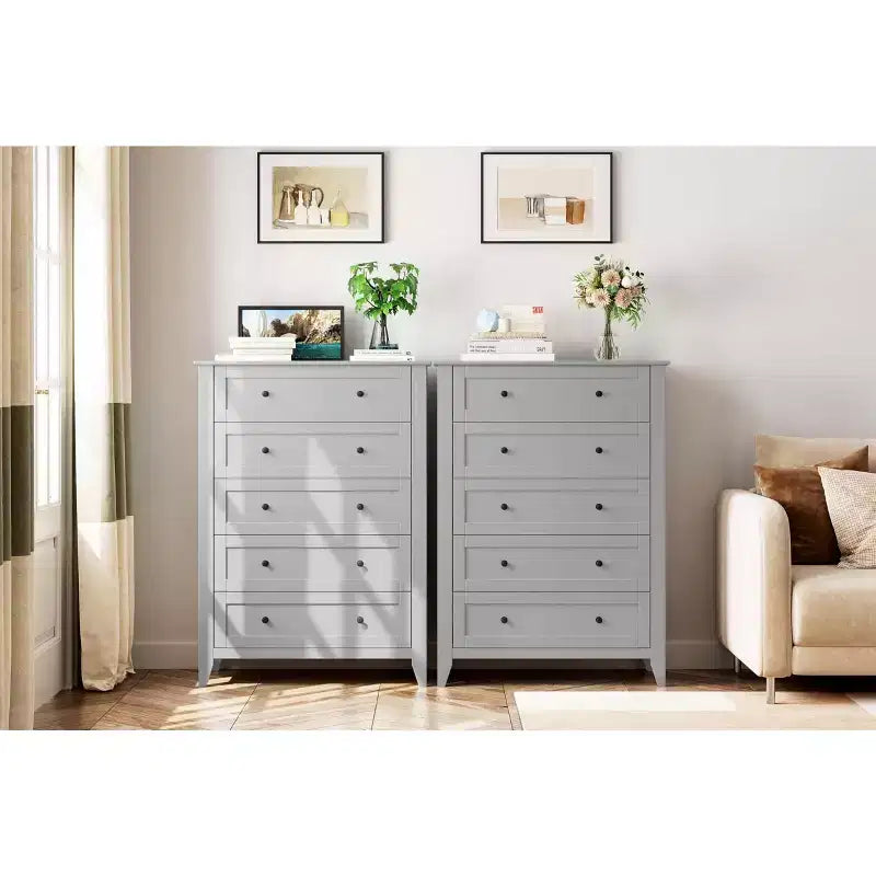 Commode à 5 tiroirs COZONY pour chambre à coucher, commode haute en bois avec rangement profond, commode moderne pour entrée et couloir